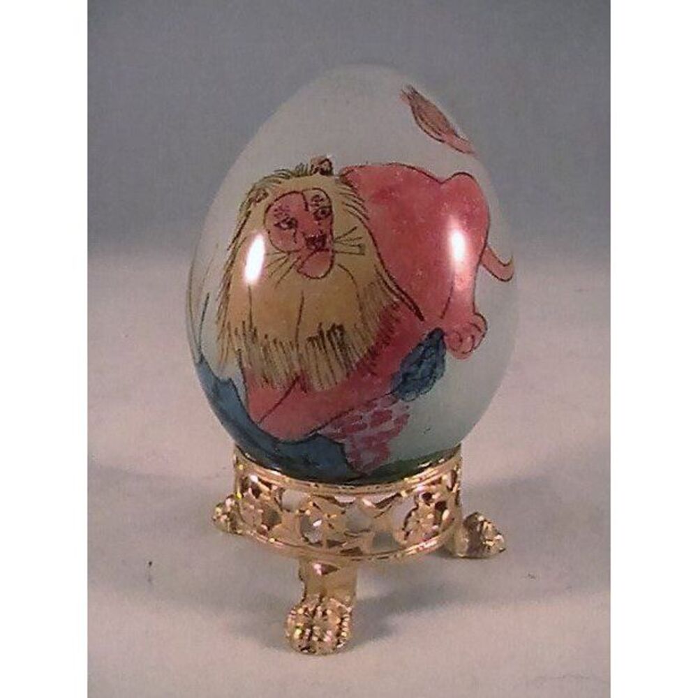 Decorative Chinese Reverse Handpainted Glass Egg-Lion Design